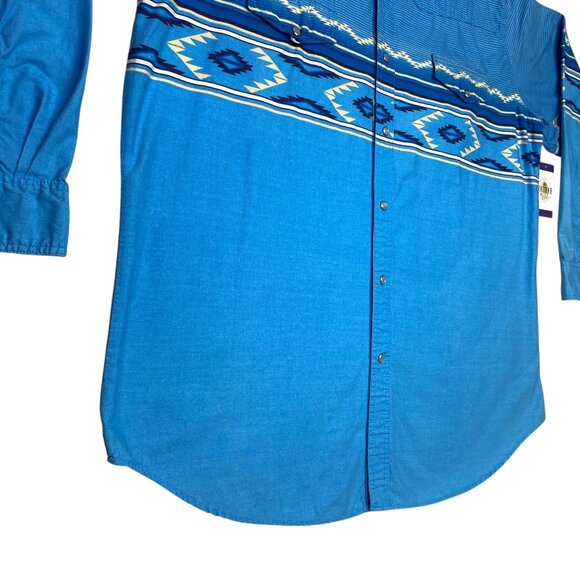 VTG Express Rider Pearl Snap Shirt Western Cowboy Rodeo Ranch 2XL Blue Aztec - Picture 13 of 16